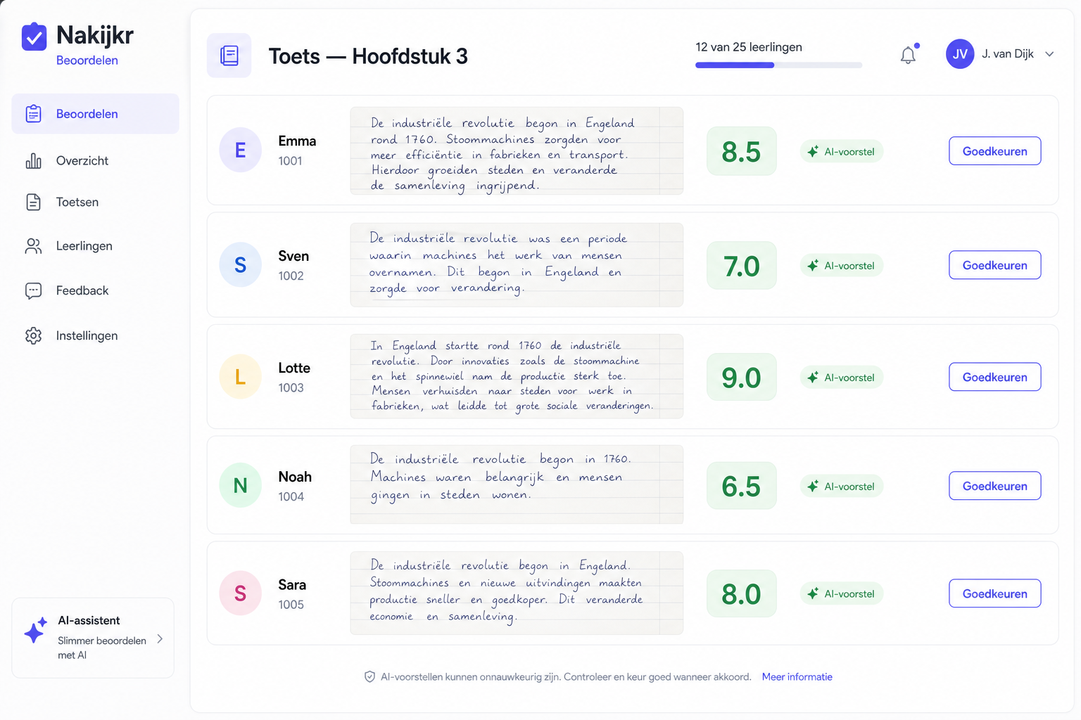 Nakijkr — scores en feedback per leerling