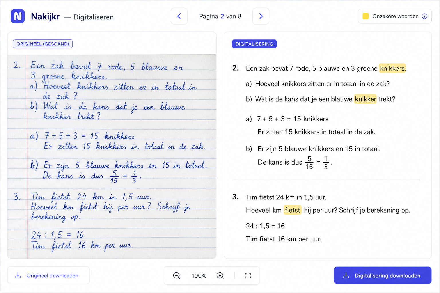 Nakijkr digitaliseert een handgeschreven toets